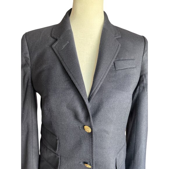 J. Crew Original Schoolboy Blazer Size 2 Fitted Gold Embossed Buttons Stripe Lin - Picture 2 of 10